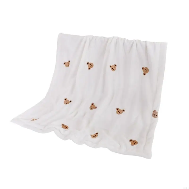 920L Flannel Embroidered Bear Blanket Soft Flannel Toddler Blanket Kids Comfort Large Size Child for Kids