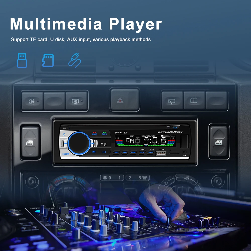 Bluetooth Autoradio Car Stereo Radio FM Aux Input Receiver SD USB 12V In-dash 1 din Car MP3 Multimedia Player BT Music AMPrime