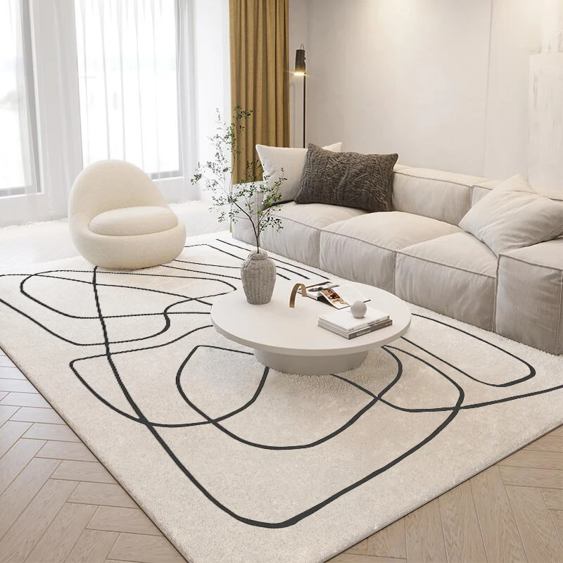 Nordic Style Living Room Decoration Plush Carpet Abstract Art Design Rugs for Bedroom Simple Line Soft Rug Home Thick Floor Mat 2