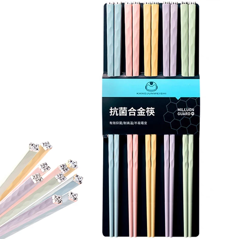 

5Pairs Chopsticks Colorful Chinese Food Japanse Sushi Stick Lunch High Temperature Resistance KoreanTableware Reusable Flatware