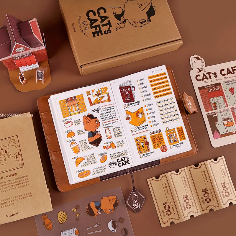 Cat Cafe Handbook Gift Set A6 Scrapbook Birthday Gift Graduation Women's Cute Diary Notebook Teacher's Day
