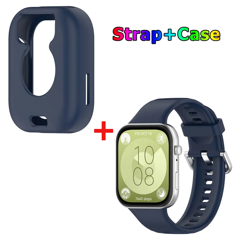 Silicone Watch Strap with Protective Case for Huawei Watch Fit 3: All-In-One Band and Screen Protector Combo