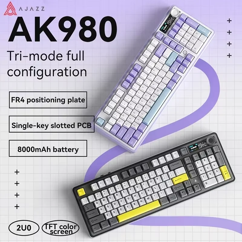 Ajazz AK980 V2 RGB 백라이트 기계식 게이밍 키보드 98키 블루투스 무..