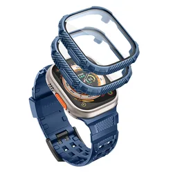 Rugged Armorbox Watch Band with Dual Tempered Glass Protectors (Dark Blue)