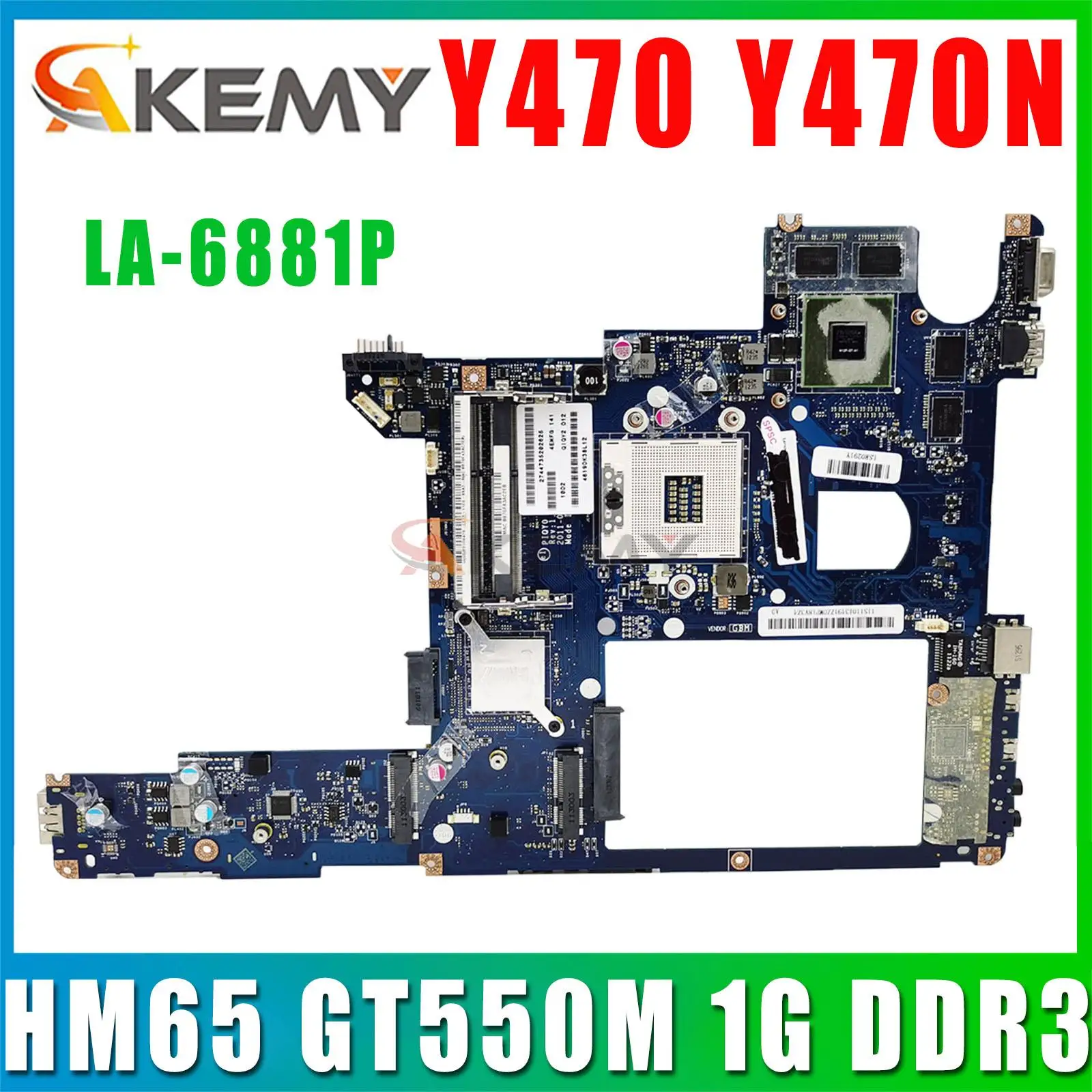 

PIQY0 LA-6881P motherboard for Lenovo Y470 Y470N notebook motherboard HM65 GT550M 1G DDR3 100% test work