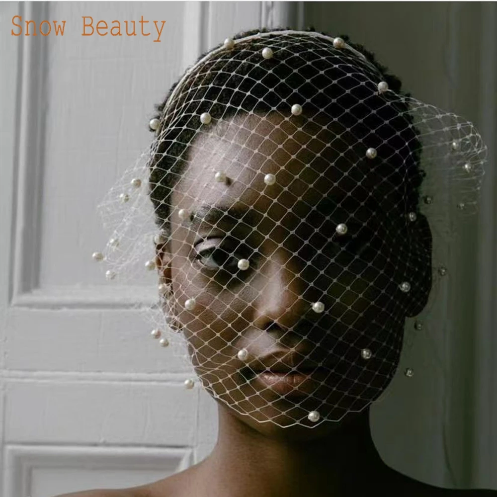 Pears Beads Bridal Birdcage Veil Accesorios para Boda Velo Novia Charming Wedding Birdcage Veil Party Headband Bridal Veil