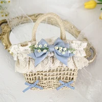 French Style Wheat Straw Bags For Child Girls Summer Holiday Beach Bag Handmade Woven Handbag Fashion Shoulder Bags 2