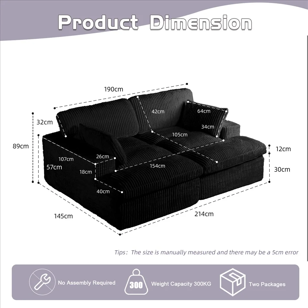 Modernes Luxus-Cordsofa mit Freier Kombination, Übergroßes Ecksofa mit Chaiselongue, Wandelbares Komfortables Wohnzimmersofa – Detail 19