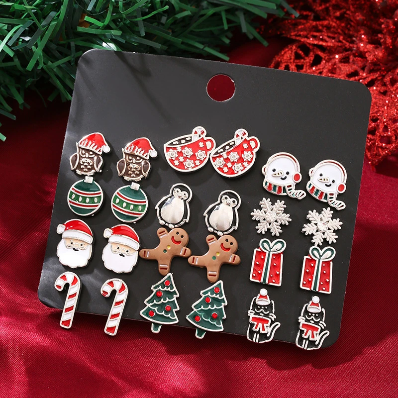 Verführerische Weihnachts-Ohrring-Kollektionen aus Kunstharz für Frauen mit Elch-Schneemann-Weihnachtsbaum-Muster-Stil, festlicher Schmuck zum Ausstellen – Detail 12