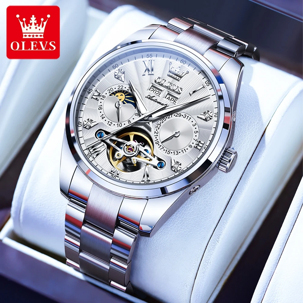 OLEVS Orologio da uomo, in acciaio inox, analogico, al