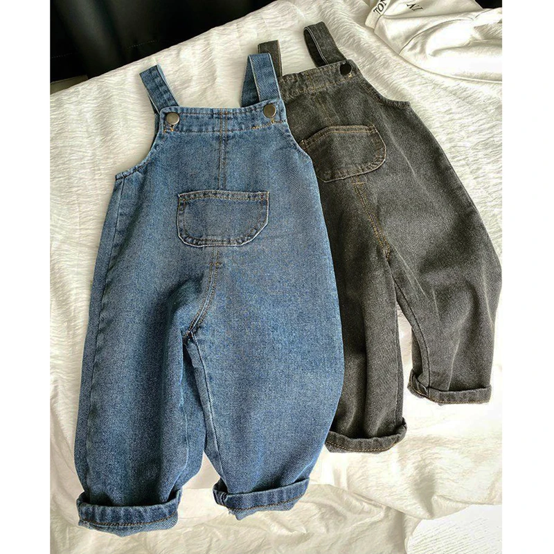 Denim Kids Jumpsuits Solid Brief Trousers for Boys and Girls