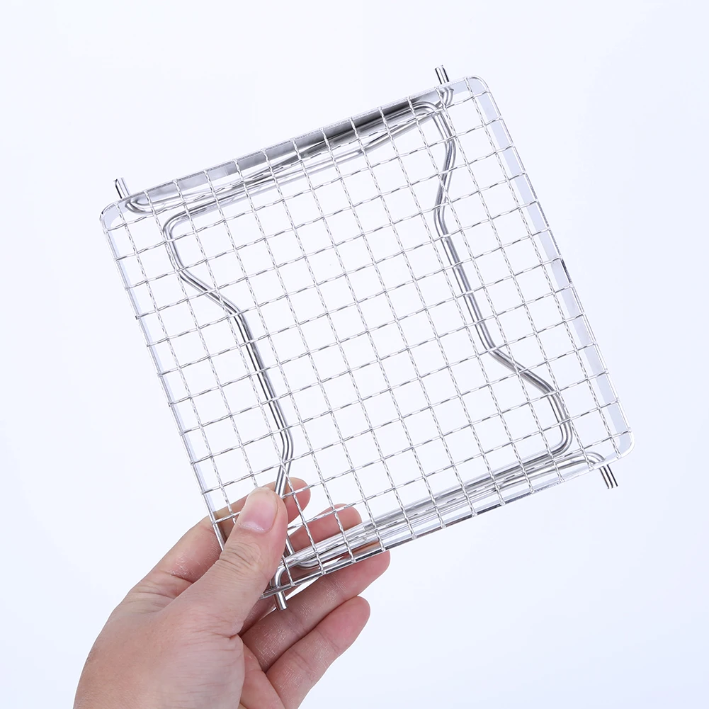 Folding BBQ Grill Rack Stainless Steel Foldable Stove Pot Rack Heat Resistance Barbecue Tray Holder for Outdoor Camping Hiking