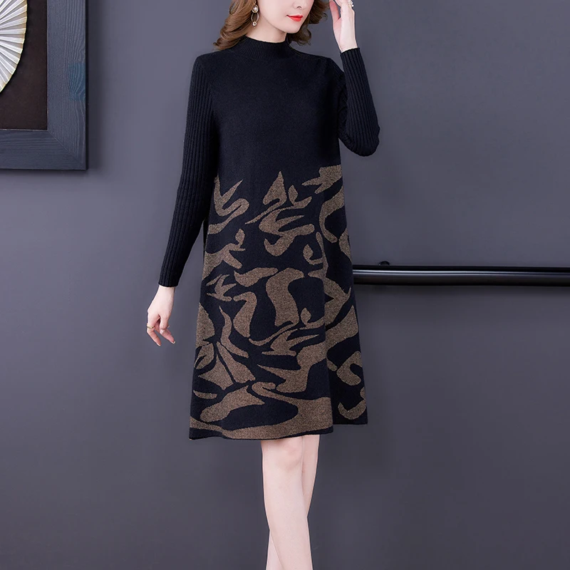 

Black Vintage Knitted Dress Versatile Autumn And Winter Korean Mini Dress 2023 New Loose Fit Holiday Party Dress Vestidos