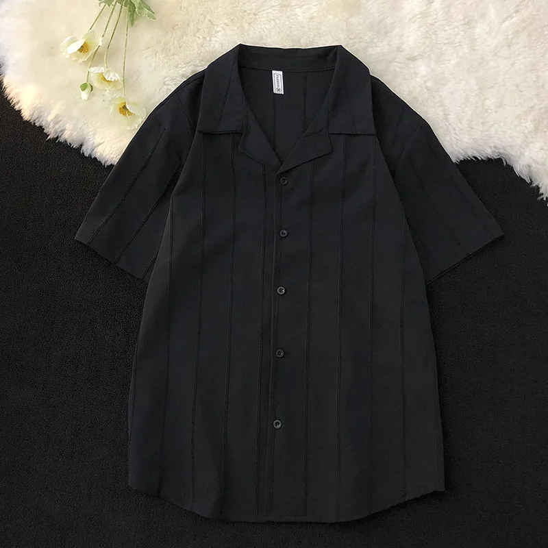 Men's Short-sleeved White Summer Thin Loose Casual Drape Ice Silk Cuban Collar Shirt
