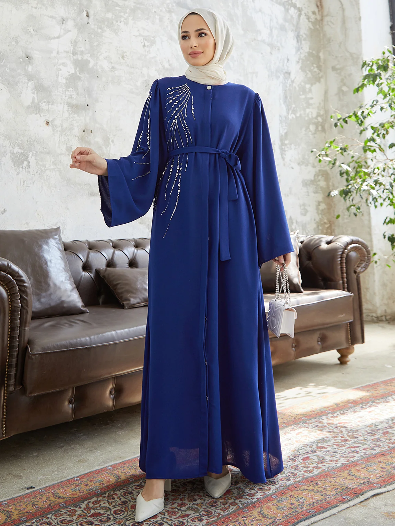 

Dubai Diamonds Abaya Kaftan Muslim Women Long Sleeve Maxi Dress Modest Eid Ramadan Marocain Femme Islam Kebaya Musulman Vestidos