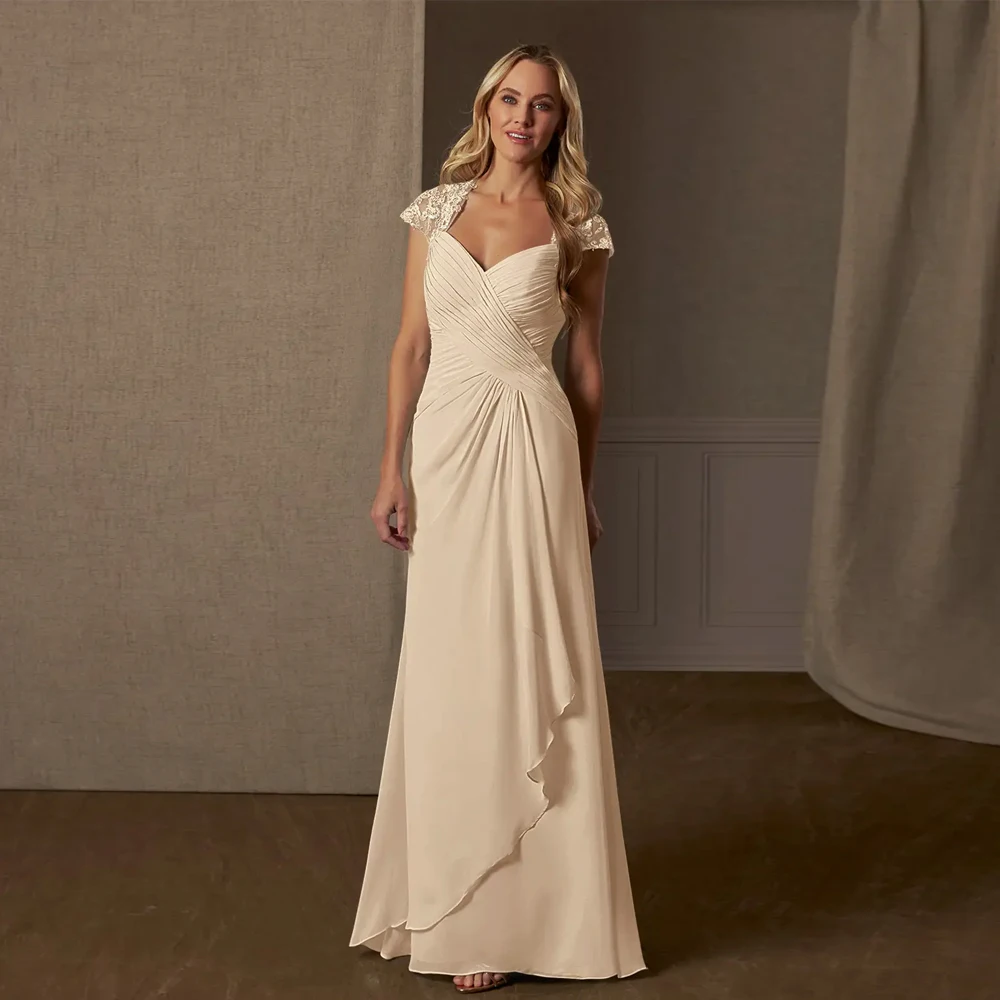Cap Sleeve Mother of Bride Dresses Appliques Pleated Chiffon Wedding Party  Gowns | eBay