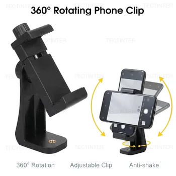 Supporto universale per treppiede con foro filettato da 1/4, rotazione a 360 gradi, supporto per treppiede per cellulare, clip per smartphone.
