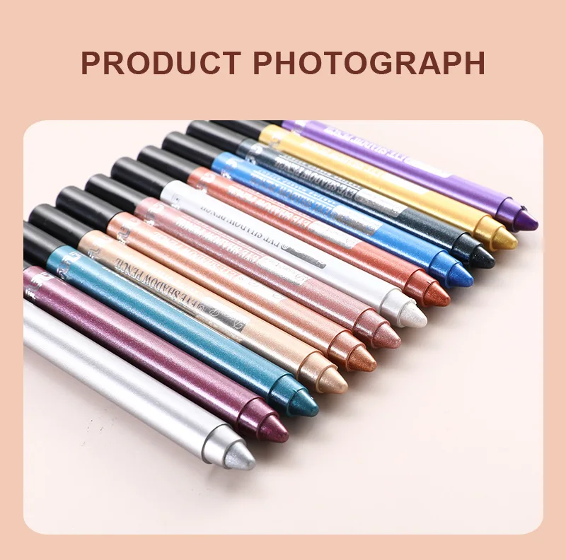 Description Picture 6 of itemMetallic Blue Pearlescent Eyeshadow Pencil Stick Lasting Waterproof Smoky Glitter Grey White Purple Eye Shadow Highlighter Pen
