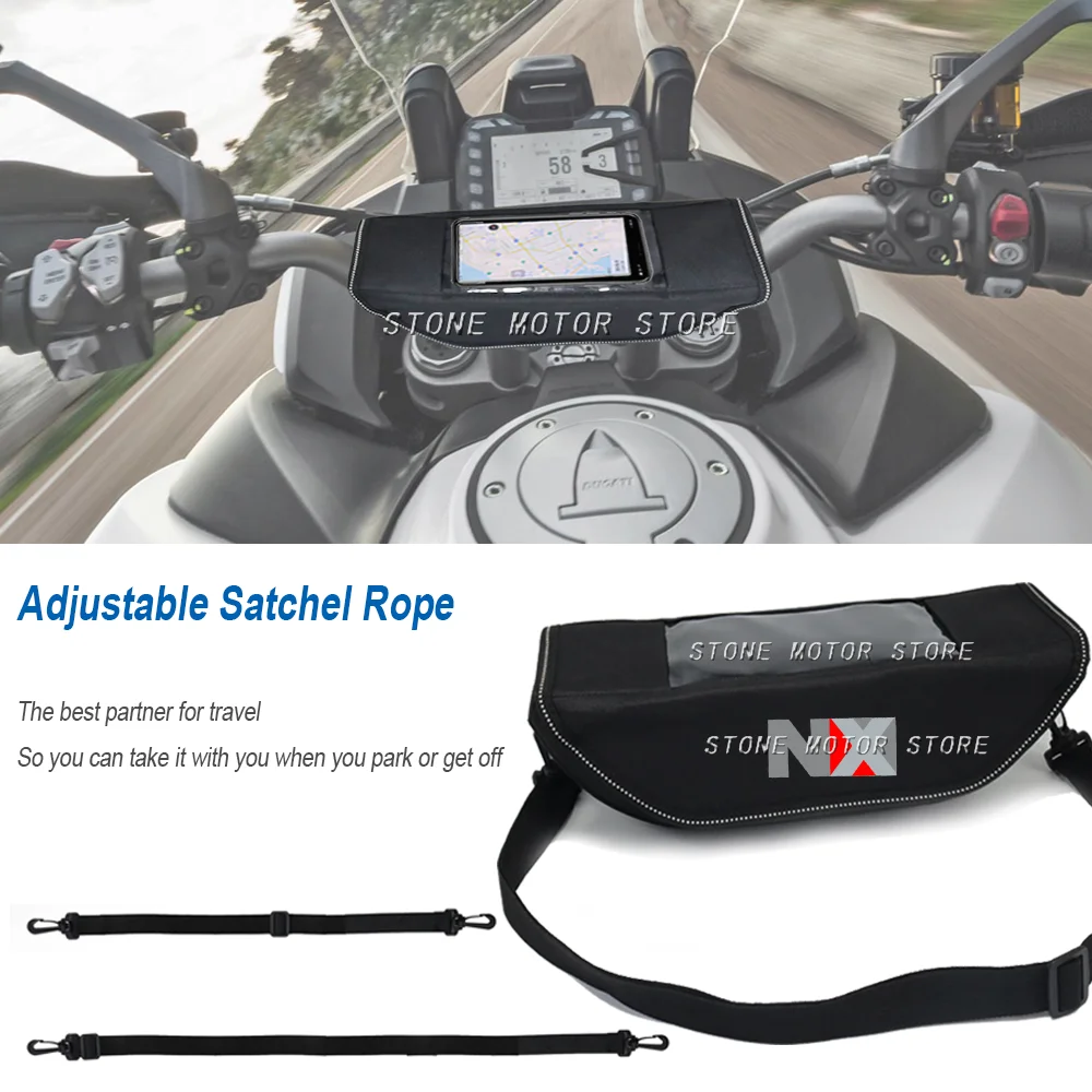 Sac De Guidon Moto Étanche Pour Honda NX400 NX500 - Sac Rangement Guidon Avec Accès Câble Et Compartiments - Logo NX