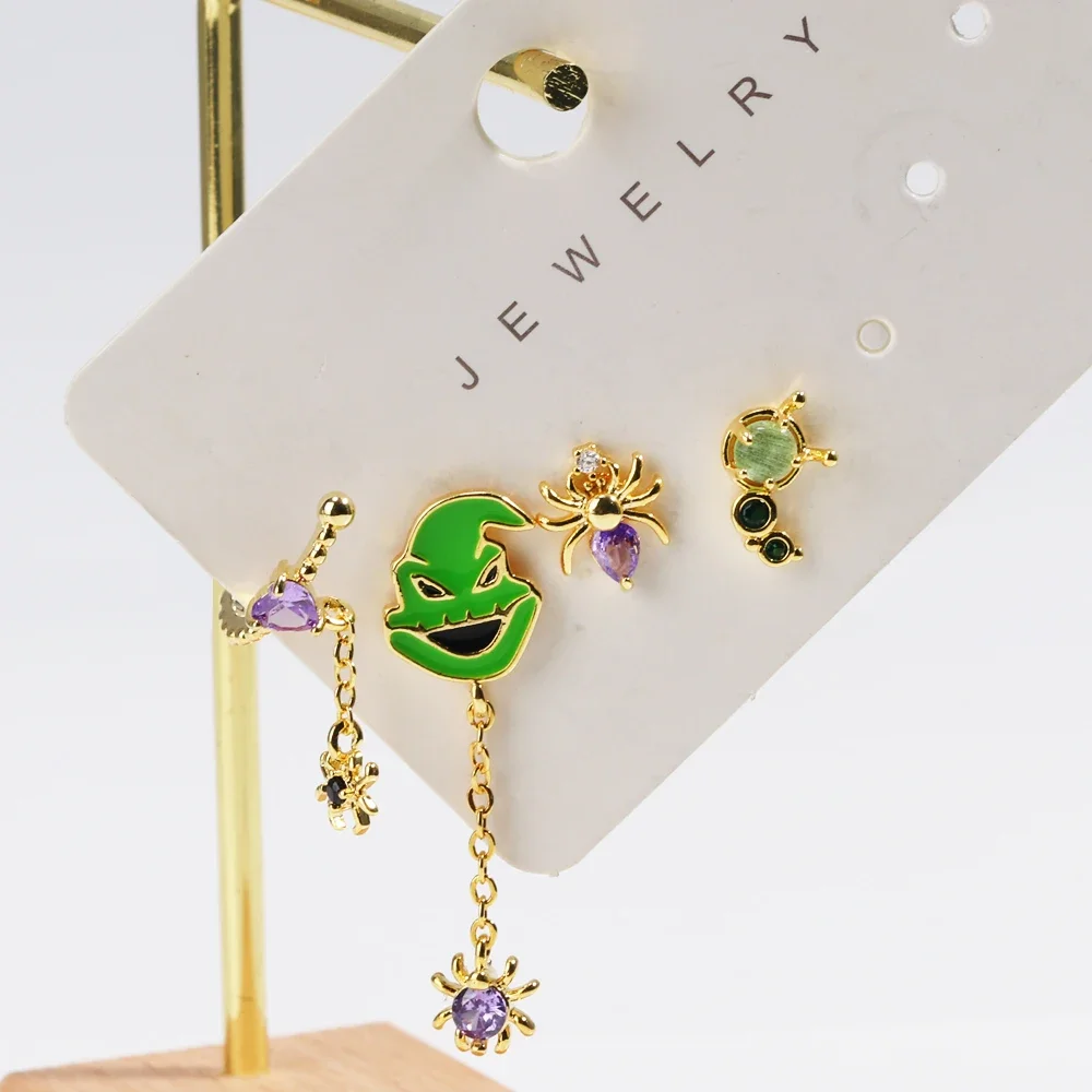 Neue Ins Punk Mode Zirkon Lustige Nette Emaille Grüne Spinne Geist Cartoon Stud Ohrringe für Frauen Mädchen Partei Schmuck Geschenke – Detail 2