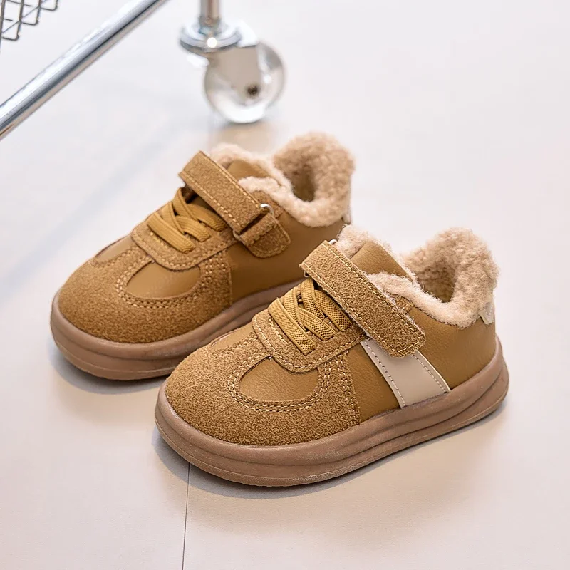 Girls Flat Shoes Sweet Hook&loop for Winter Children Warm Shoes Toes Capped Non-slip 2025 Winter Kids Fashion Shoes Korean Style