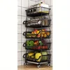 Fruit Vegetable Storage Basket 5 Tier Stackable Fruit Storage Rolling Cart Metal Wire Vegetable Baskets Bins Rack with W 1