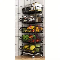 Fruit Vegetable Storage Basket 5 Tier Stackable Fruit Storage Rolling Cart Metal Wire Vegetable Baskets Bins Rack with W 1