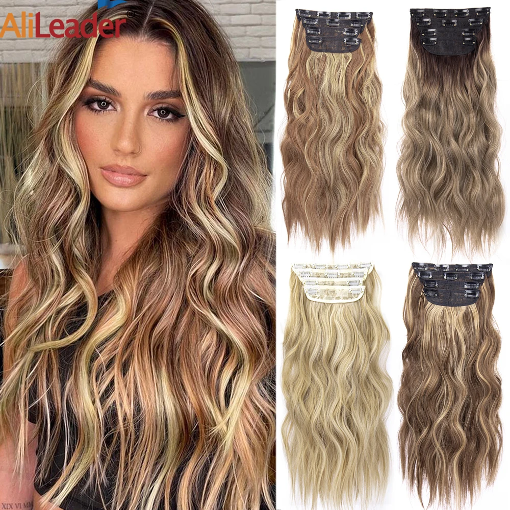 

4pcs 200G Gorgeous Synthetic Hair Extensions Thick Full Goddess Curly Wavy Hairpieces Natural Extension Hair Clip Blonde Brown