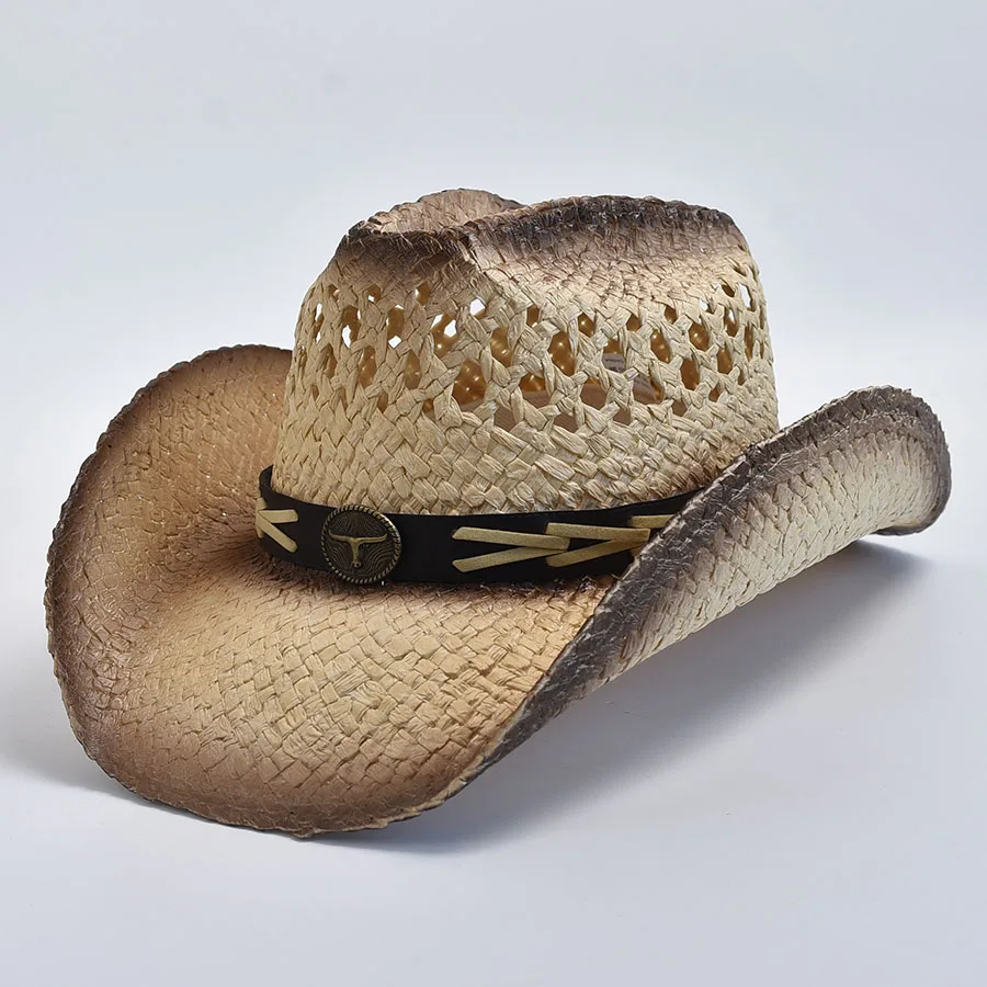 Cappello da Cowboy Occidentale da Donna, da Uomo, Cappello di Paglia, Cappello Estivo Cappello da Sole Occidentale Pieghevole Anti-UV Largo Bordo Cappello Texas