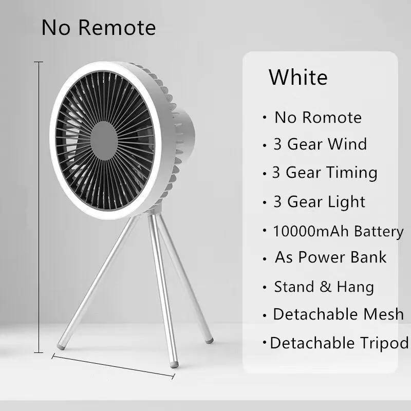 Multifunctional Fan USB Rechargeable Portable Fan Outdoor Camping Ceiling Fan with Led Light and Control 10000mAh 