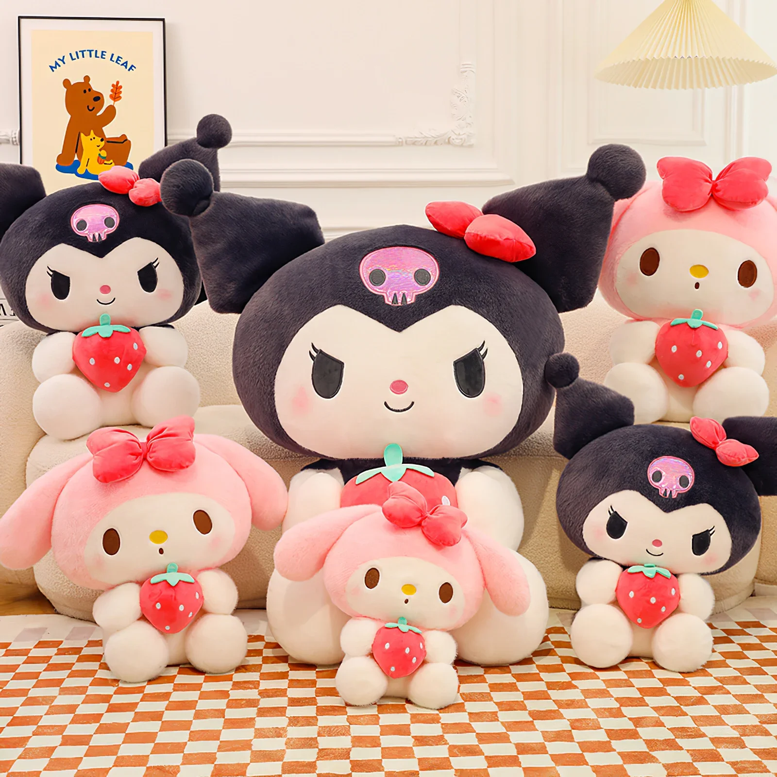 60cm Cute Sanrio Kuromi Plush Toy Kawaii Strawberry My Melody Plushies Soft Stuffed Doll Little Devil Pillow Cushion Girls Gift
