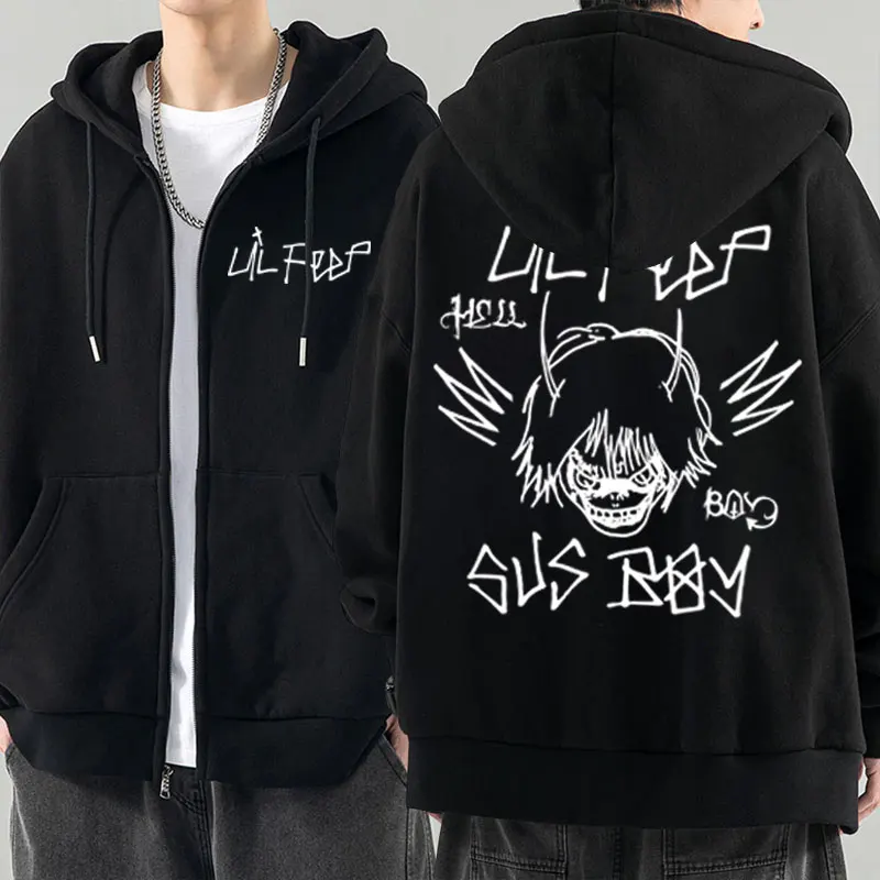 

Rapper Lil Peep Graphic Zipper Hoodies Men Women's Hip Hop Fashion Zip Up Sweatshirt Jackets Oversized Streetwear Zip Coats Male