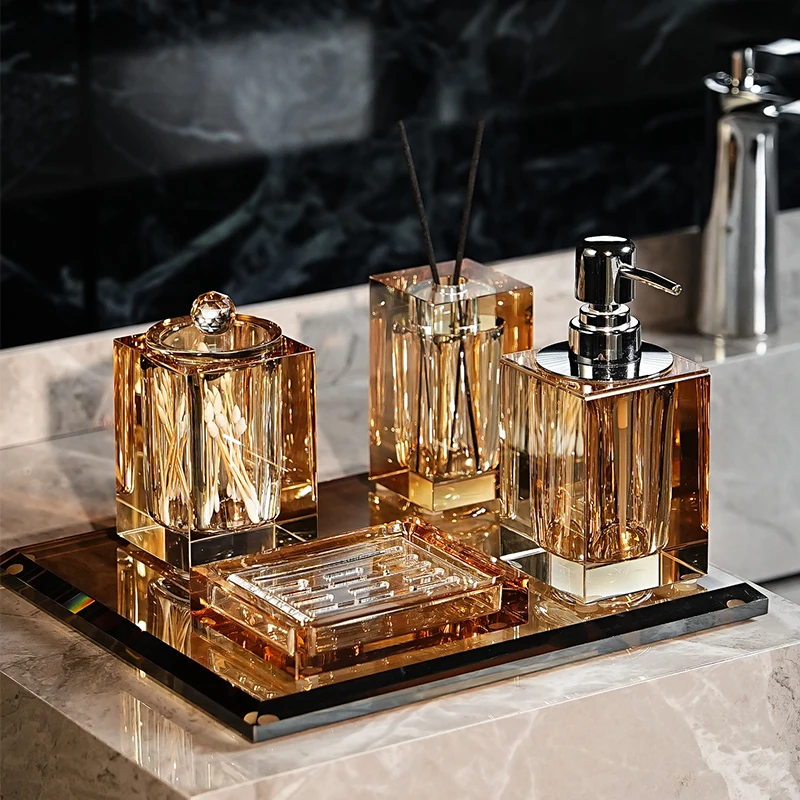 Modern Luxury Crystal Bathroom Supplies Kit Hand Sanitizer Bottle Set Soap Box Comb Rack Aromatherapy Bottle Lotion