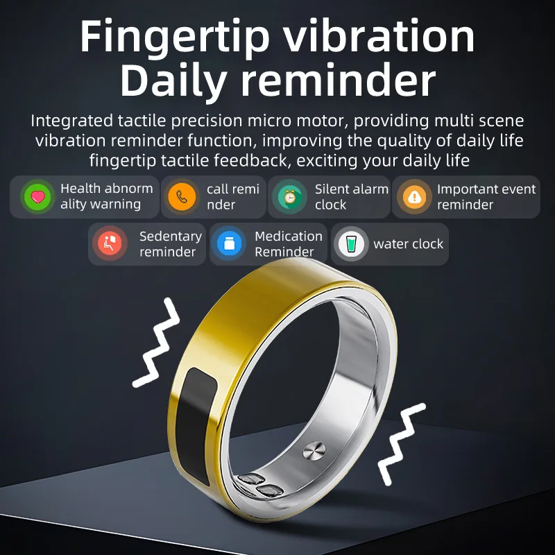 Vibrating Smart Ring for Men Vibration Notifications Health  Monitoring,Calls Messages, Slient Alarm Clock Rings for Android iOS