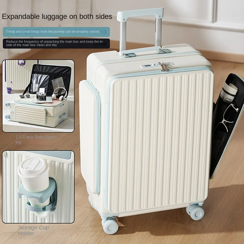 Expandable Large Travel Suitcase With Front Opening Trolley Case_voghion.com