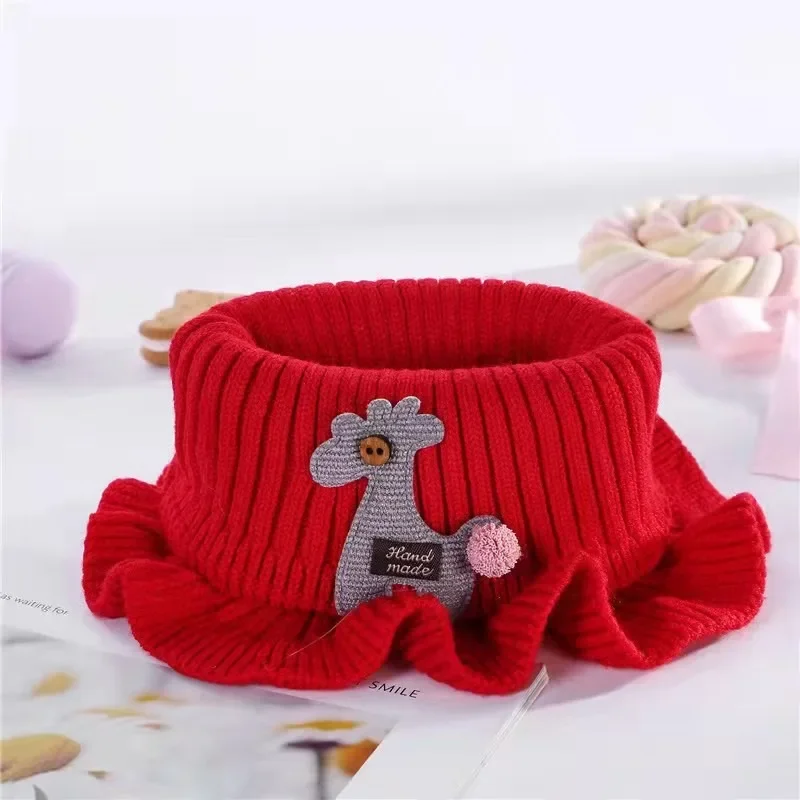 Baby Knitted Scarf Cartoon Giraffe Ruffle Neck Warmer Girls Kids Accessories Collar Circle Outdoor Winter Warm Scarves