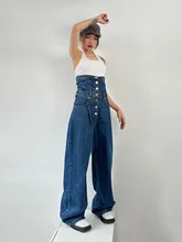  Blue Womens Jeans High Waist Vintage Straight Baggy Denim Pants Streetwear American Style Fashion Wide Leg Denim Trouser 
