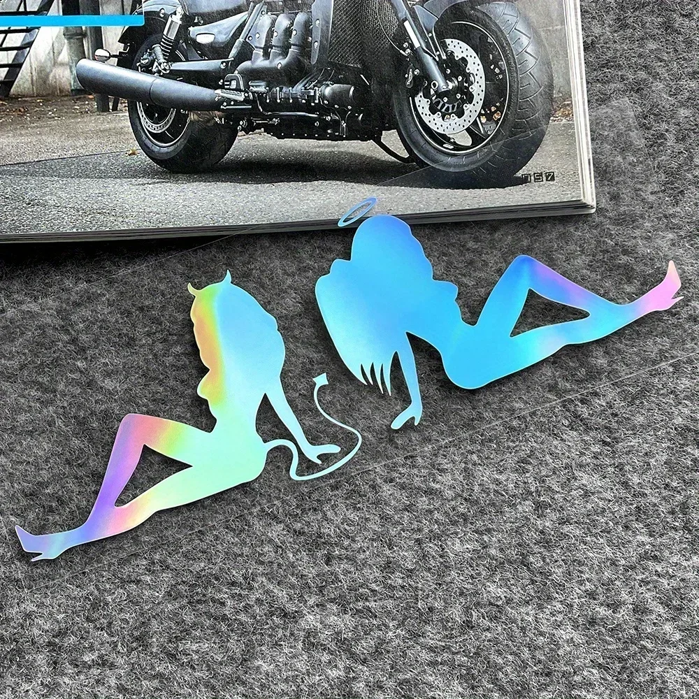 다채로운 천사와 악마 소녀 실루엣 스티커 다양한 색상으로 제공되며, 오토바이, 노트북 장식에 적합합니다.