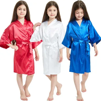 Accappatoi spa in raso di seta bianco per bambine Bambini da 2 a 3 4 5 6 7 8 9 10 11 12 13 14 anni Rosso Blu Bambini Robe Sleep 1