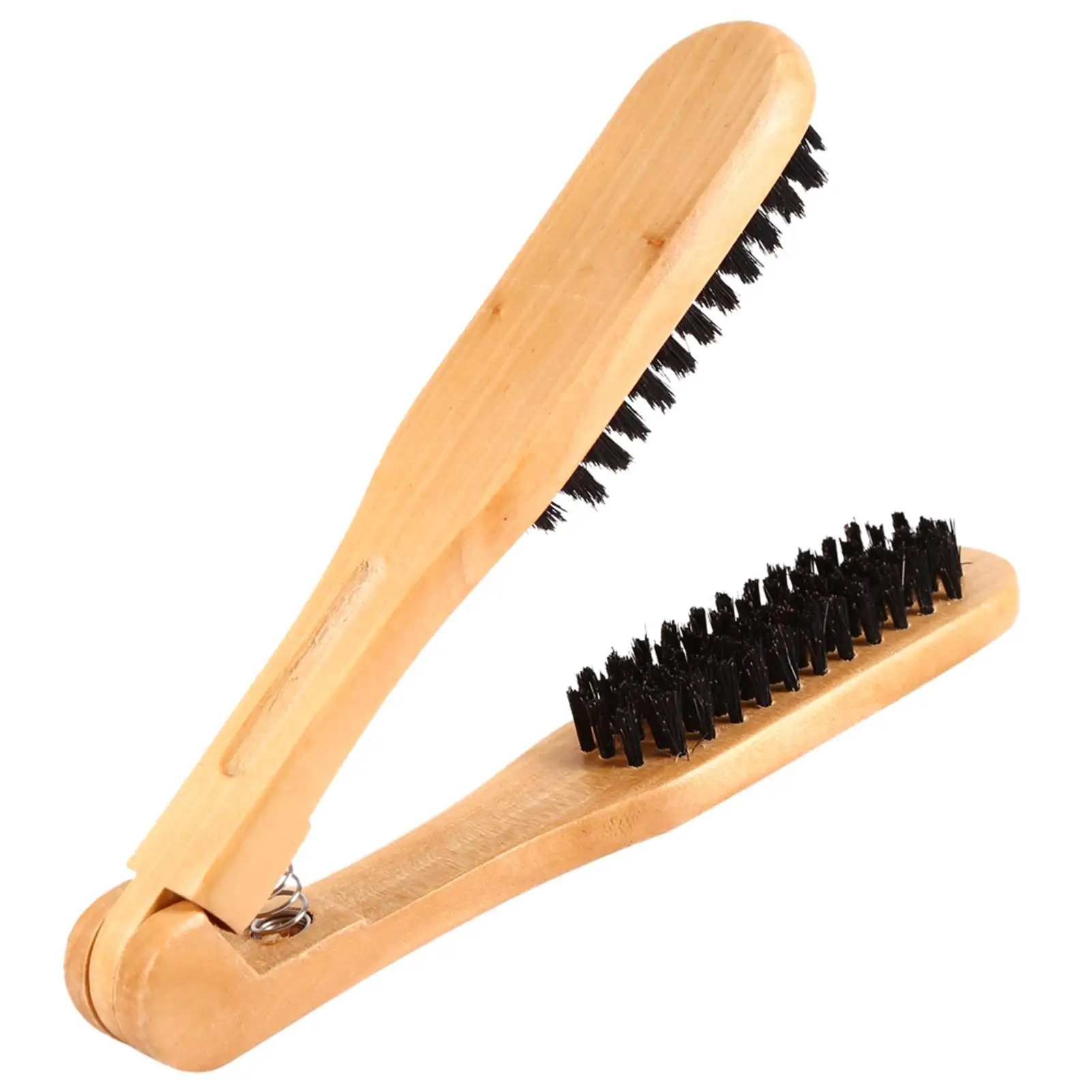 Wooden V-Shape Hairdressing Comb with Double Brushes - Anti-Static Hair Straightening Tool for Styling 4