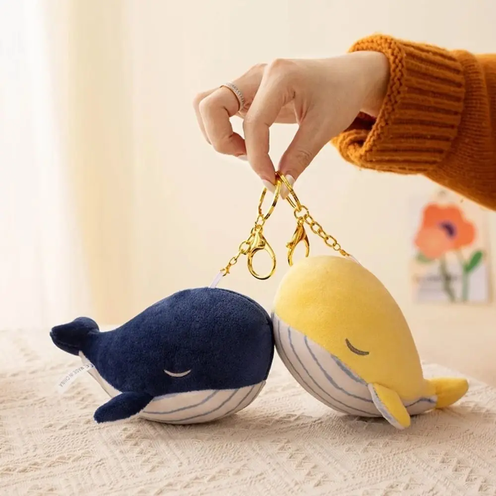 Kawaii PP Cotton Plush Whale Keychain Simulation Fluffy Animal Whale Small Pendant Ins Collection Whale Plush Toy Home Decor