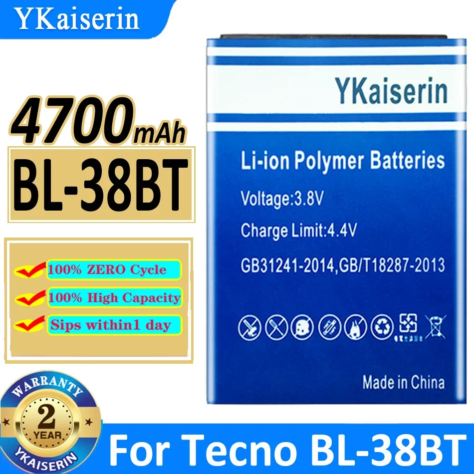 

YKaiserin 4700mAh Replacement Battery for Tecno BL-38BT Moile Phone High Quality Batterie Bteria Warranty 2 Years Free Tools