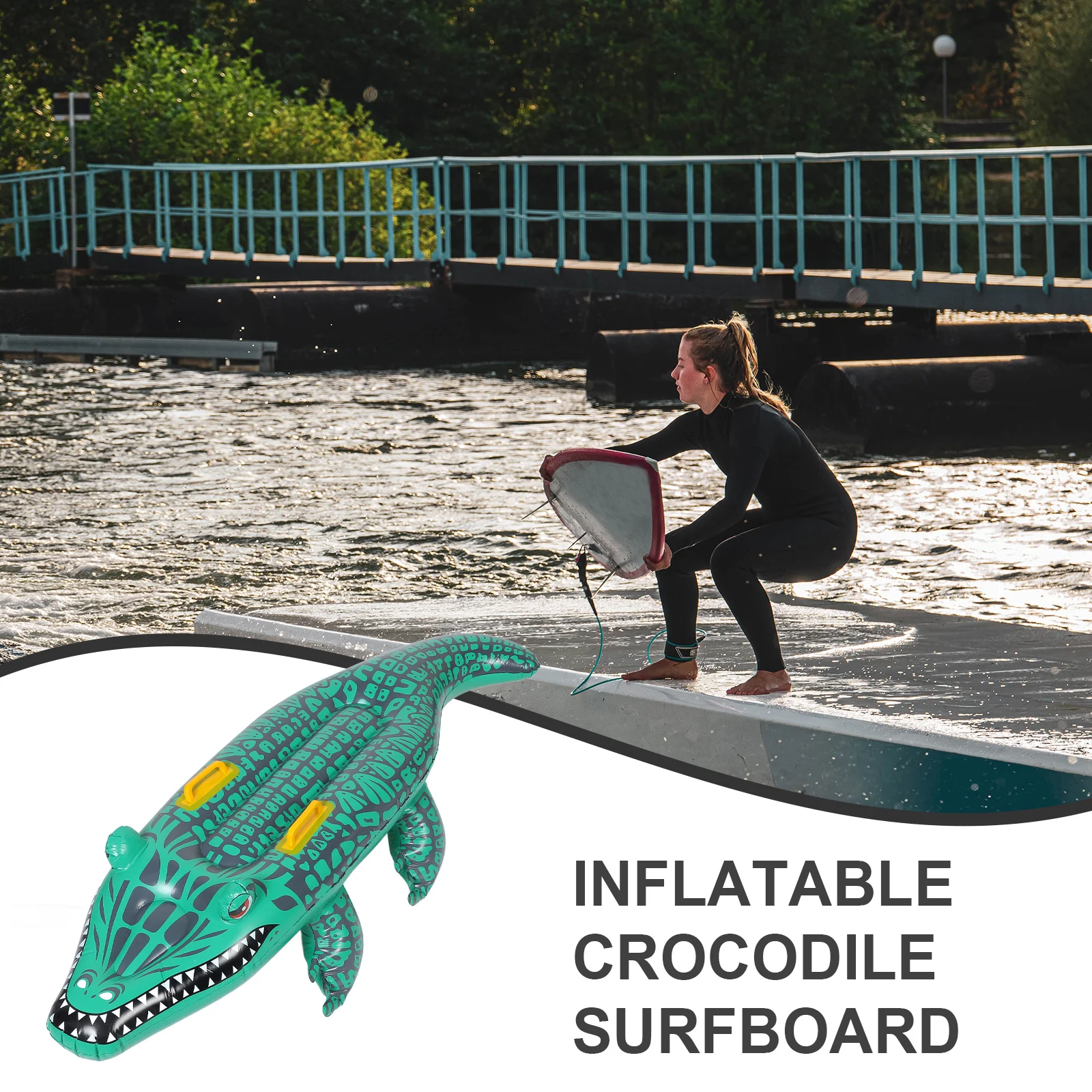 Inflatable Crocodile Surfboard Swimming Pool Floating Mat Alligator Decorative Inflation Pad Daily Use Mount 2