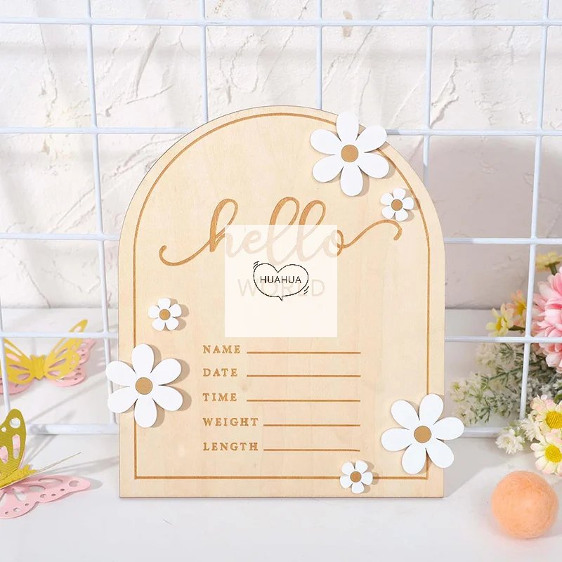 Cute Announcement Sign With Brace Birthday Announcement Sign Wooden Shower Hello World Sign, Milestone Cards