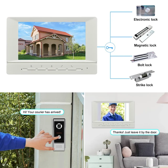 WIRED Video Intercom System 7 Inches Video Doorbell Door System Kits Support Unlock Monitoring for Villa Home Office Apartment 5