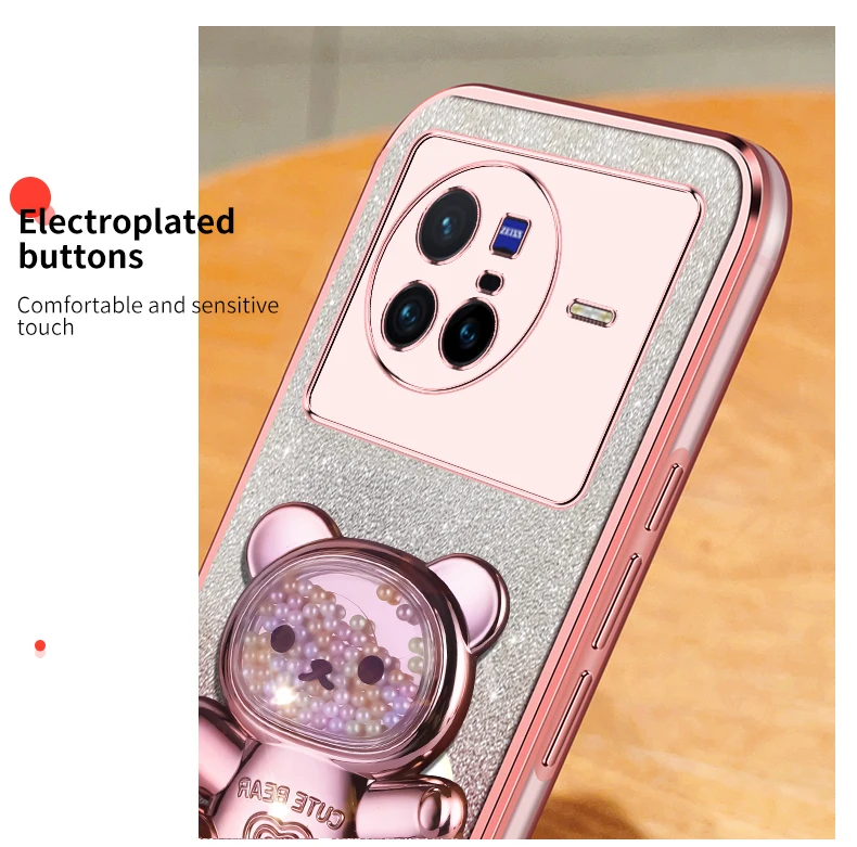 Coque de téléphone avec support à paillettes, ours mouvant, pour X 80, 60, 90, X60, X80, X21, X90, X23, X27, Vivo S7, S17, S16, S15, S12 pro_voghion.com