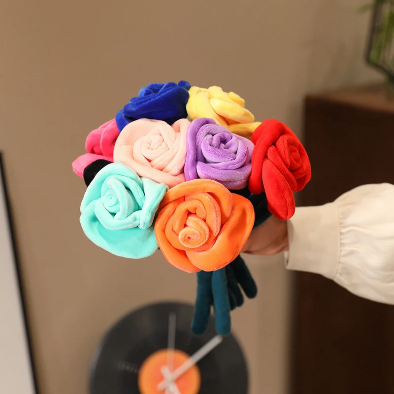 28cm 사랑스러운 플러시 장미 부케 인공 장미 9가지 색상 발렌타인데이 선물 그..