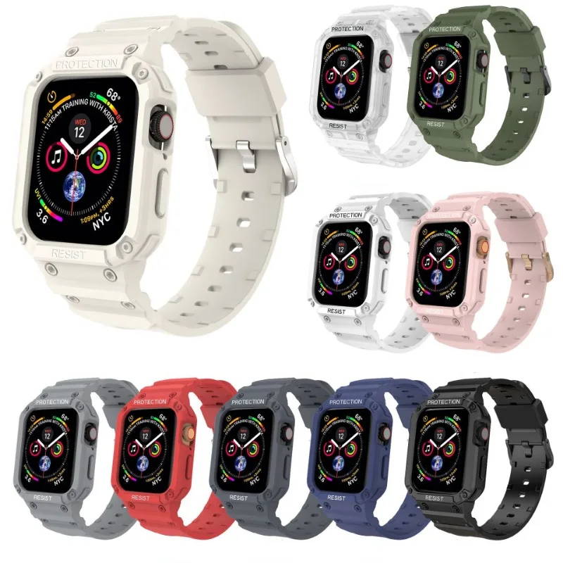 

Strap Case for Apple Watch Ultra 49mm 45mm 44mm 41mm 40mm Silicone Band for Iwatch Series 8 7 6 Se 5 4 Protective Cover Bracelet