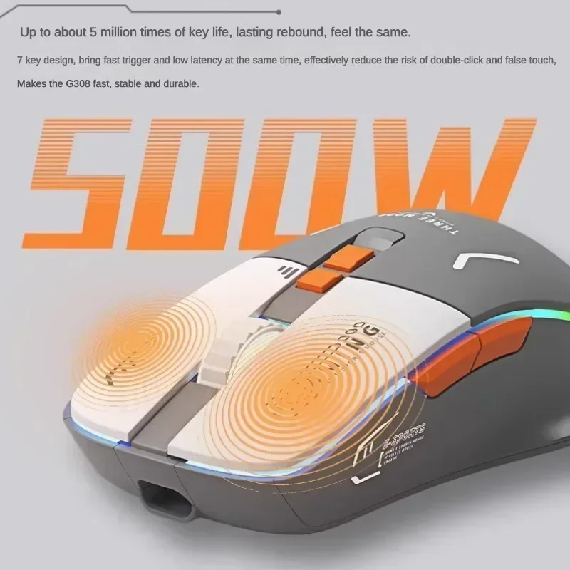 G308 Wireless Bluetooth Mute Mouse Tri-mode Lightweight Ergonomic Rechargeable PC Office E-sports Laptop Accessories gift