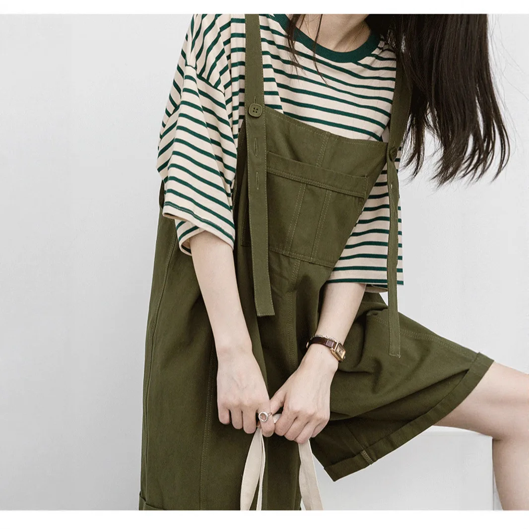 Green Striped Short Sleeve Loose Fit Women T Shirt